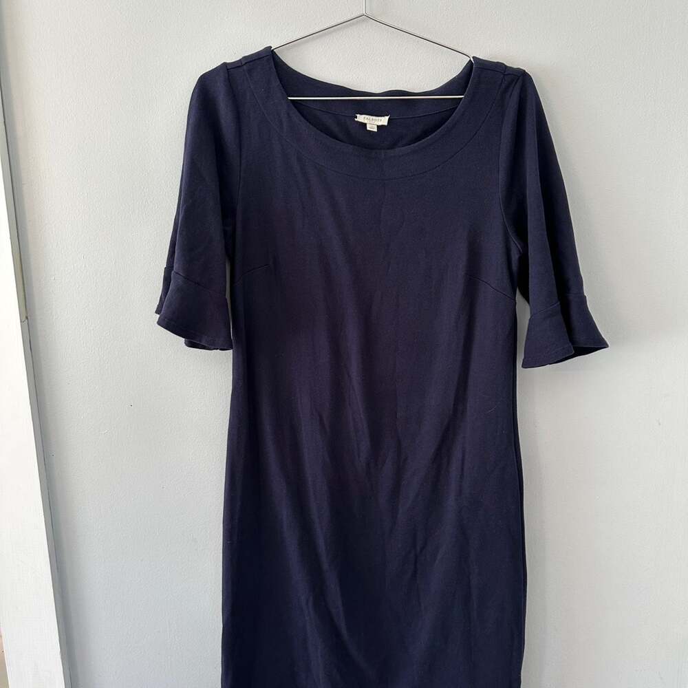 Talbots Womens Size S Navy Shift Dress Shoulder Buttons Ruffle Sleeves